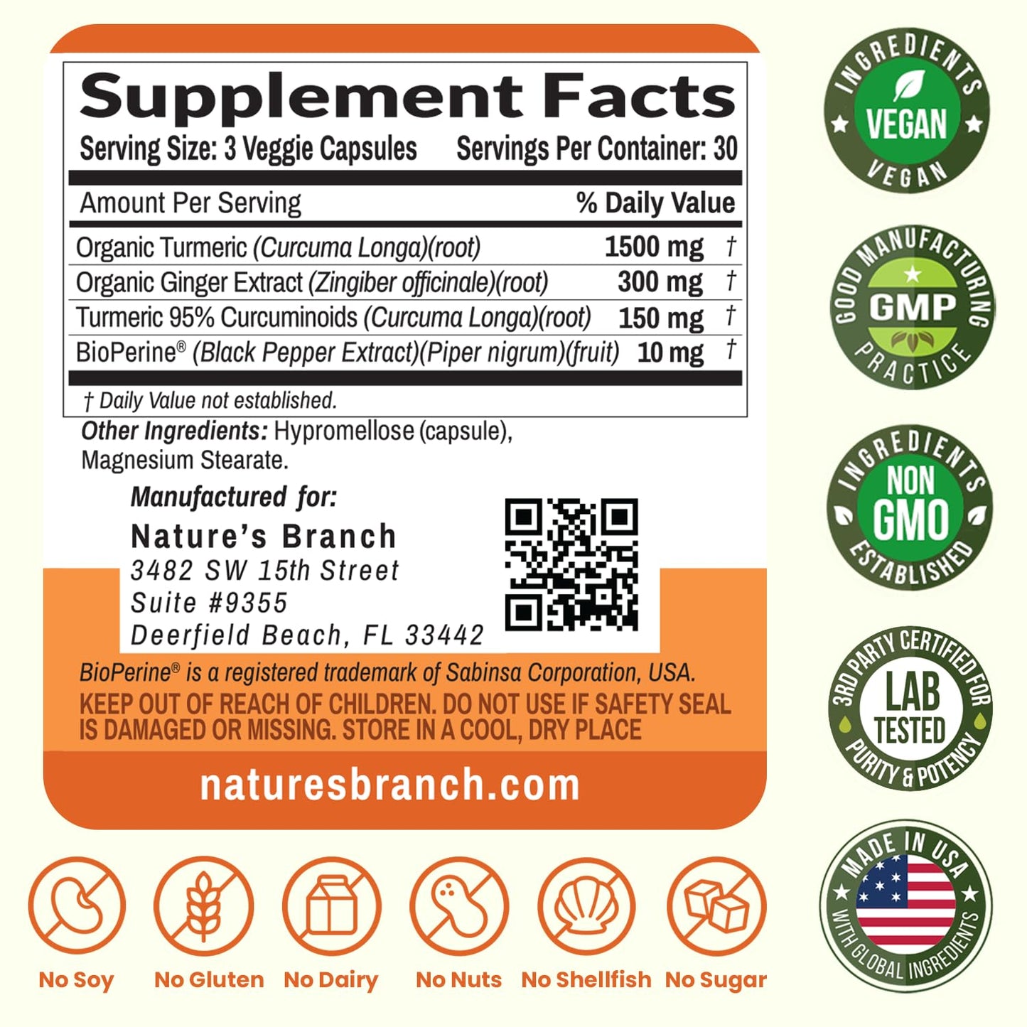 Nature's Branch Turmeric and Ginger Supplement for Joint Support & Digestive Health Capsules, 90 Count