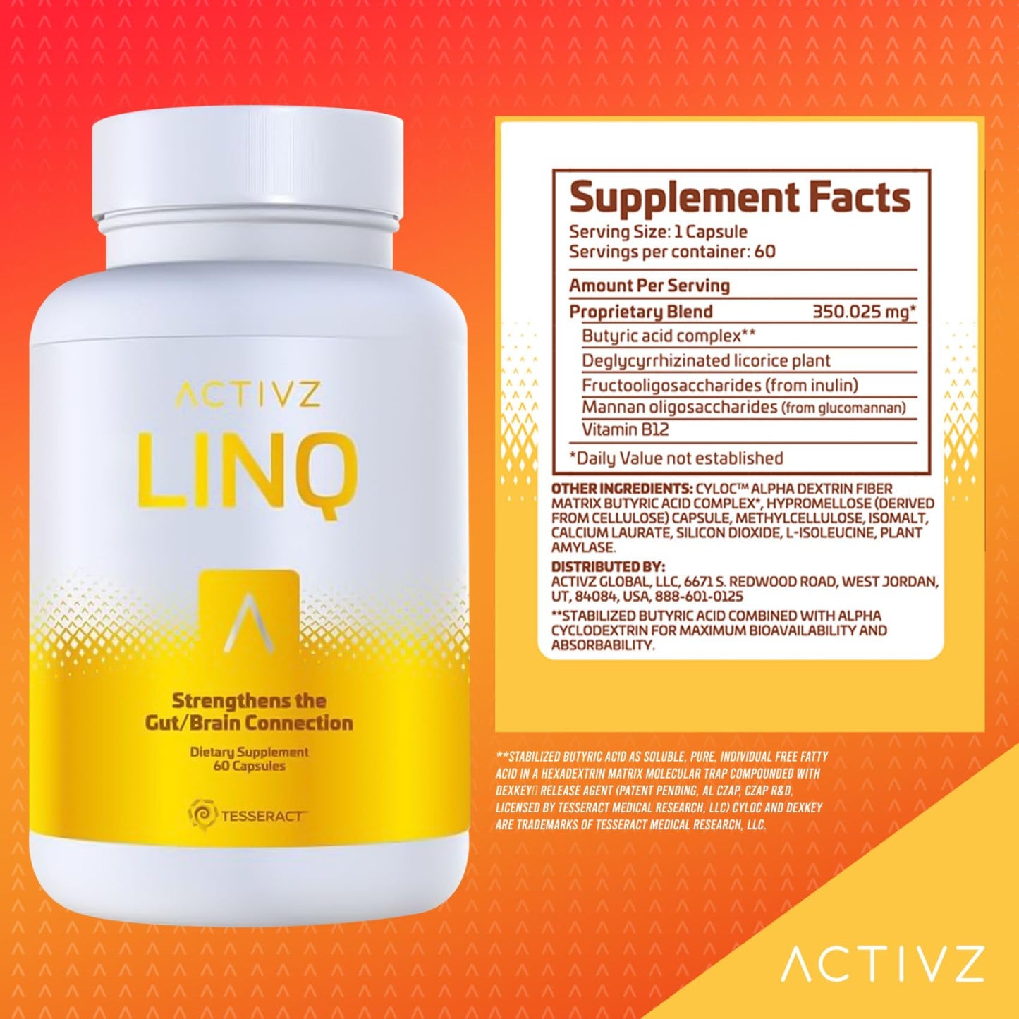 ACTIVZ LINQ Advanced Epigenetic Formula for Brain Function, Gut Health, Skin Radiance, and Immune Support 60 Capsules