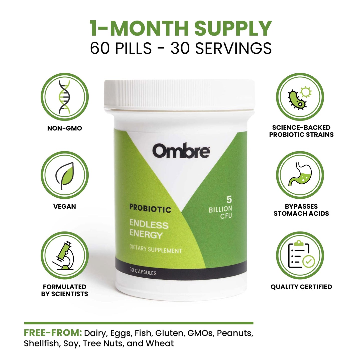 Ombre Endless Energy Probiotic Supplement 60 Capsules