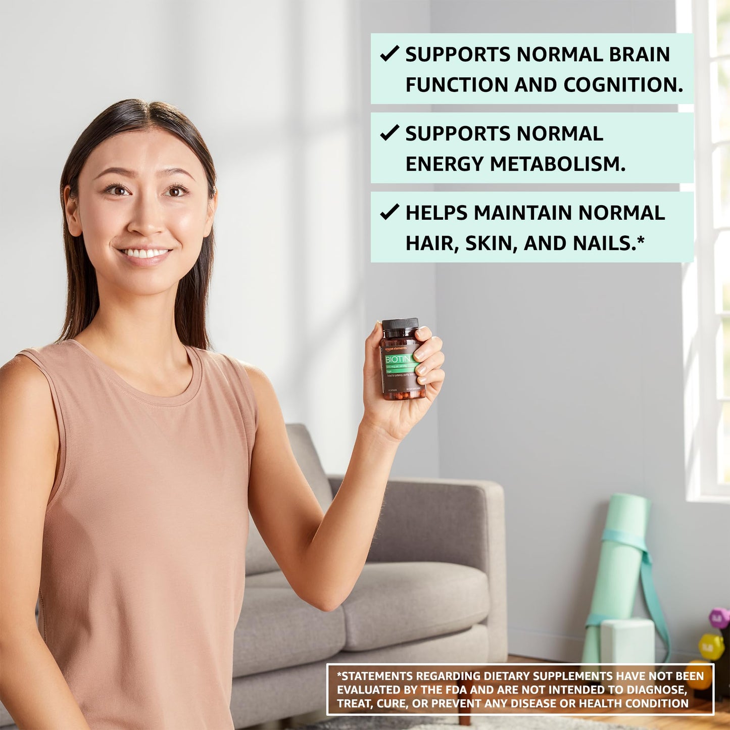 Amazon Elements Vegan Biotin 5000 mcg Capsules, 260 Count