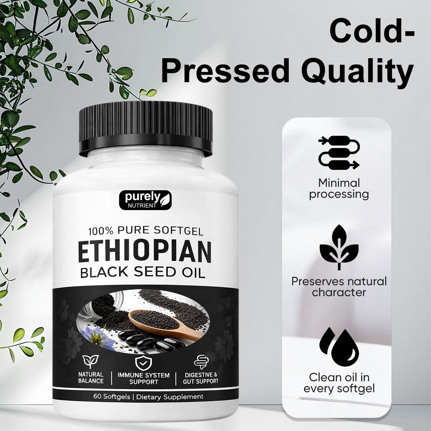 TLOPA Purely Nutrient Ethiopian Black Seed Oil Capsules, 1 Count
