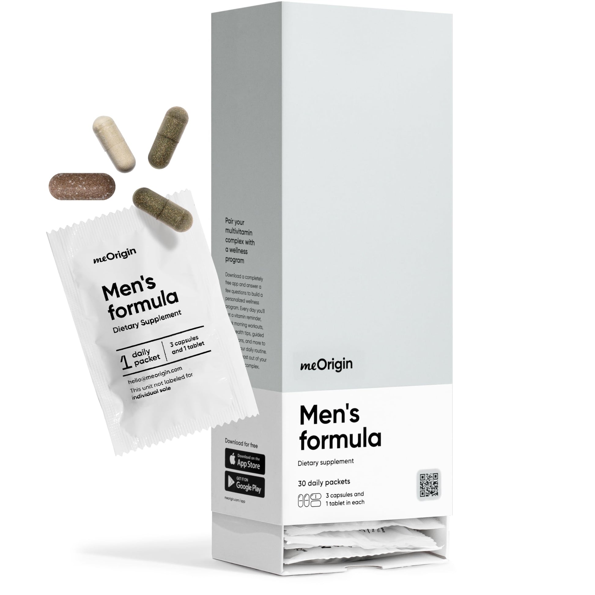 meOrigin Multivitamin for Men, All-in-One Daily Packets (3 capsules + 1 tablet per packet), 120 Packets
