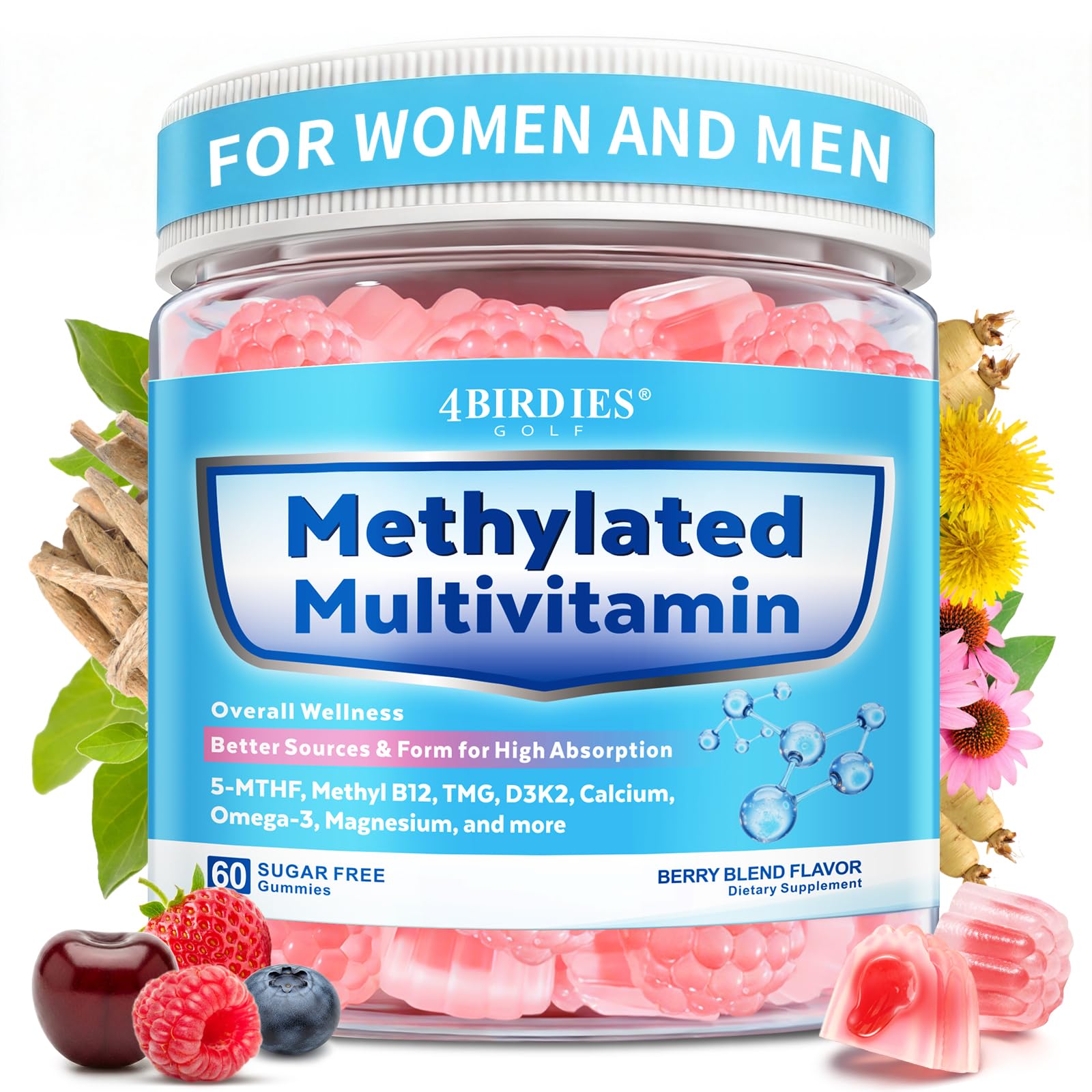 4 Birdies Golf Methylated Multivitamin for Men and Women Gummies 60 Count