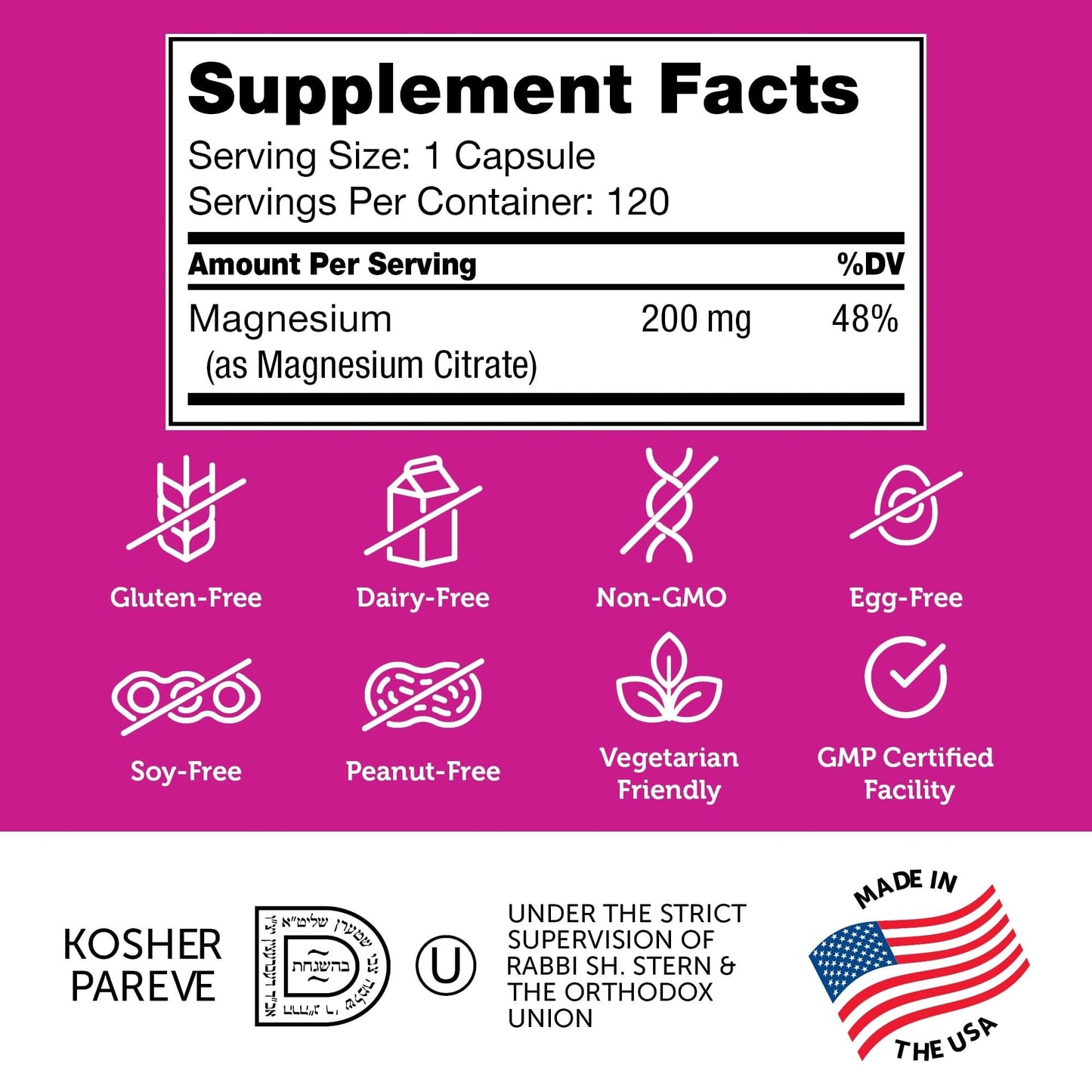 Zahler Magnesium Citrate Capsules 200 mg, 120 Count