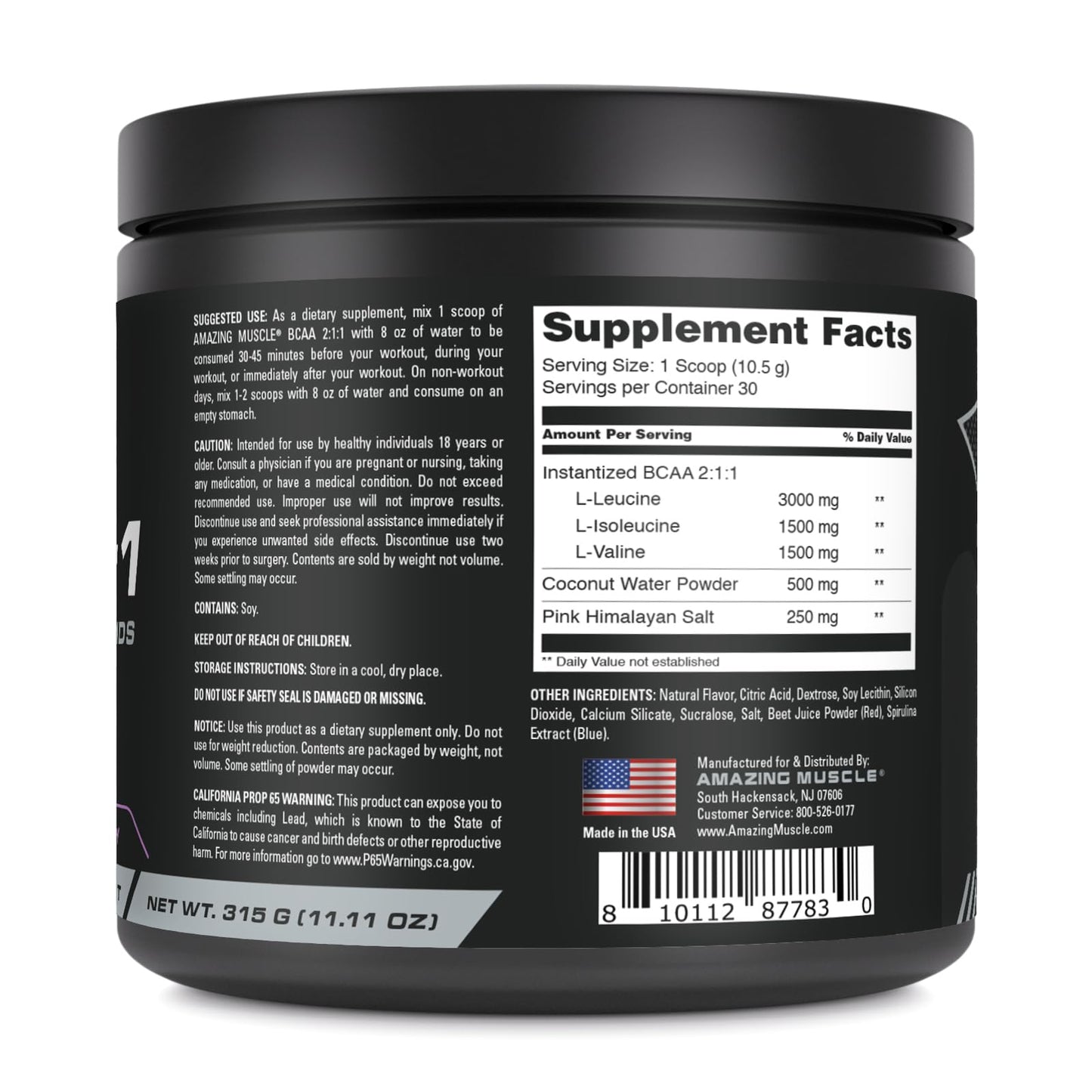 Amazing Muscle BCAA 2:1:1 Powder, 315 Grams