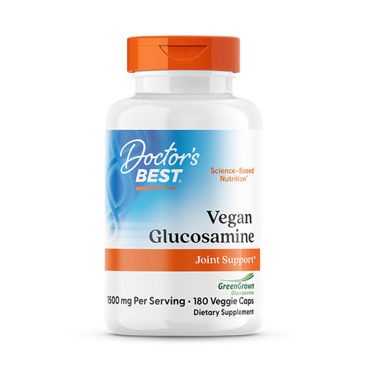 Doctor's BEST Vegan Glucosamine Supplement 1500mg per 2 Capsules, Joint Health Support, Gluten Free, Non-GMO, Vegetarian/Vegan, 180 Veg Caps