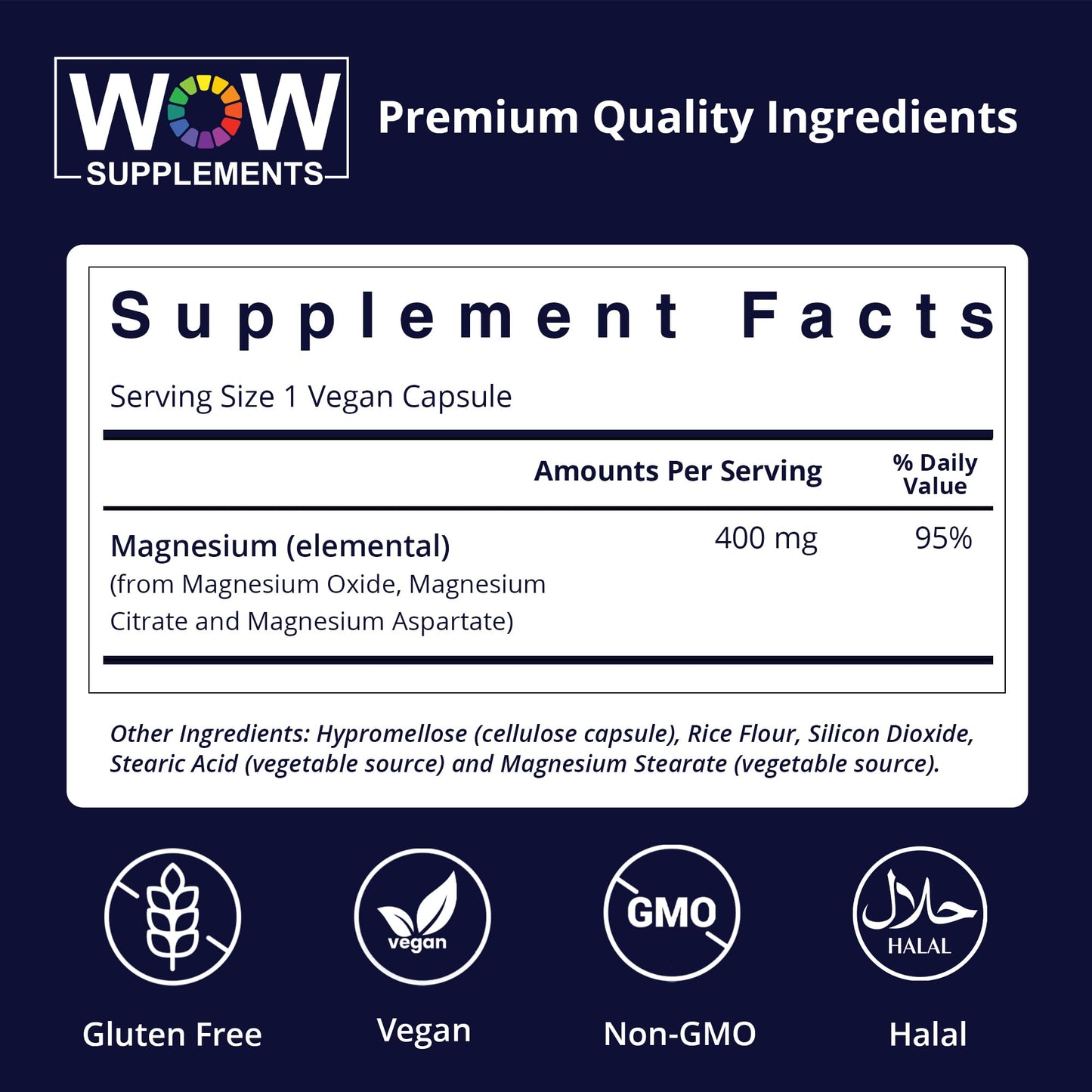 WOW Supplements Magnesium 400 mg Complex 180 Capsules