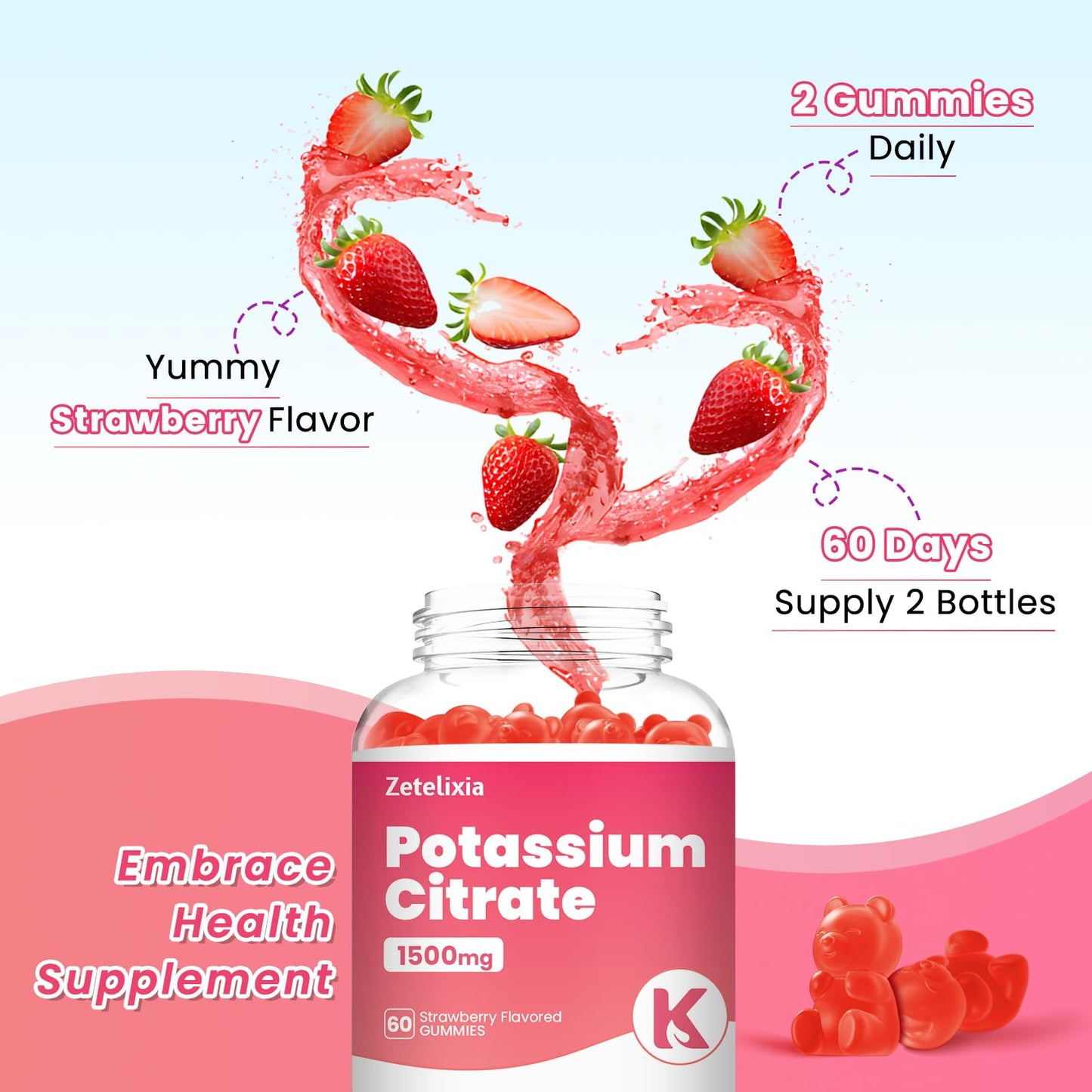 Zetelixia Potassium Gummies, 120 Count