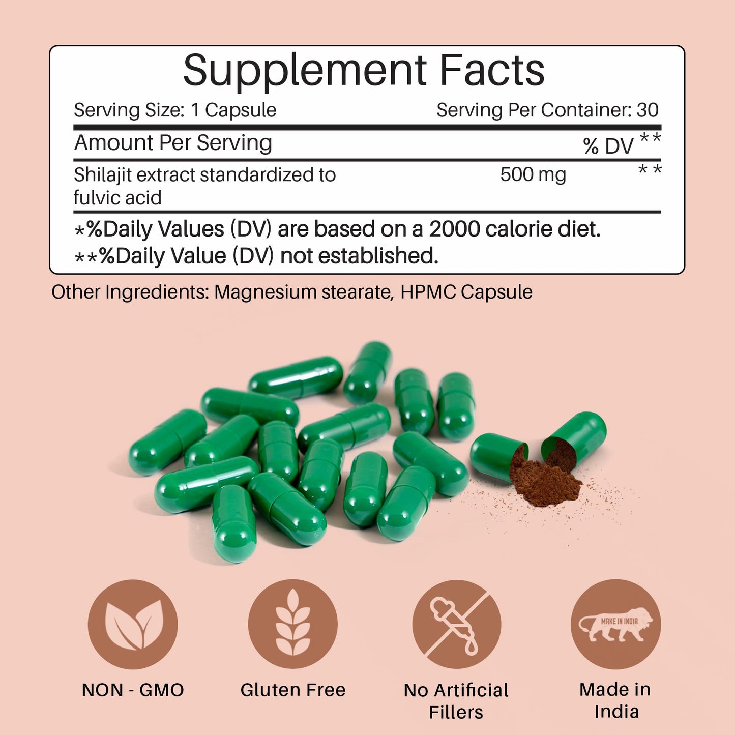 MasterMedi Shilajit 500mg Himalayan Extract Standardized to Fulvic Acid Energy, Stamina & Vitality Support, 30 Capsules