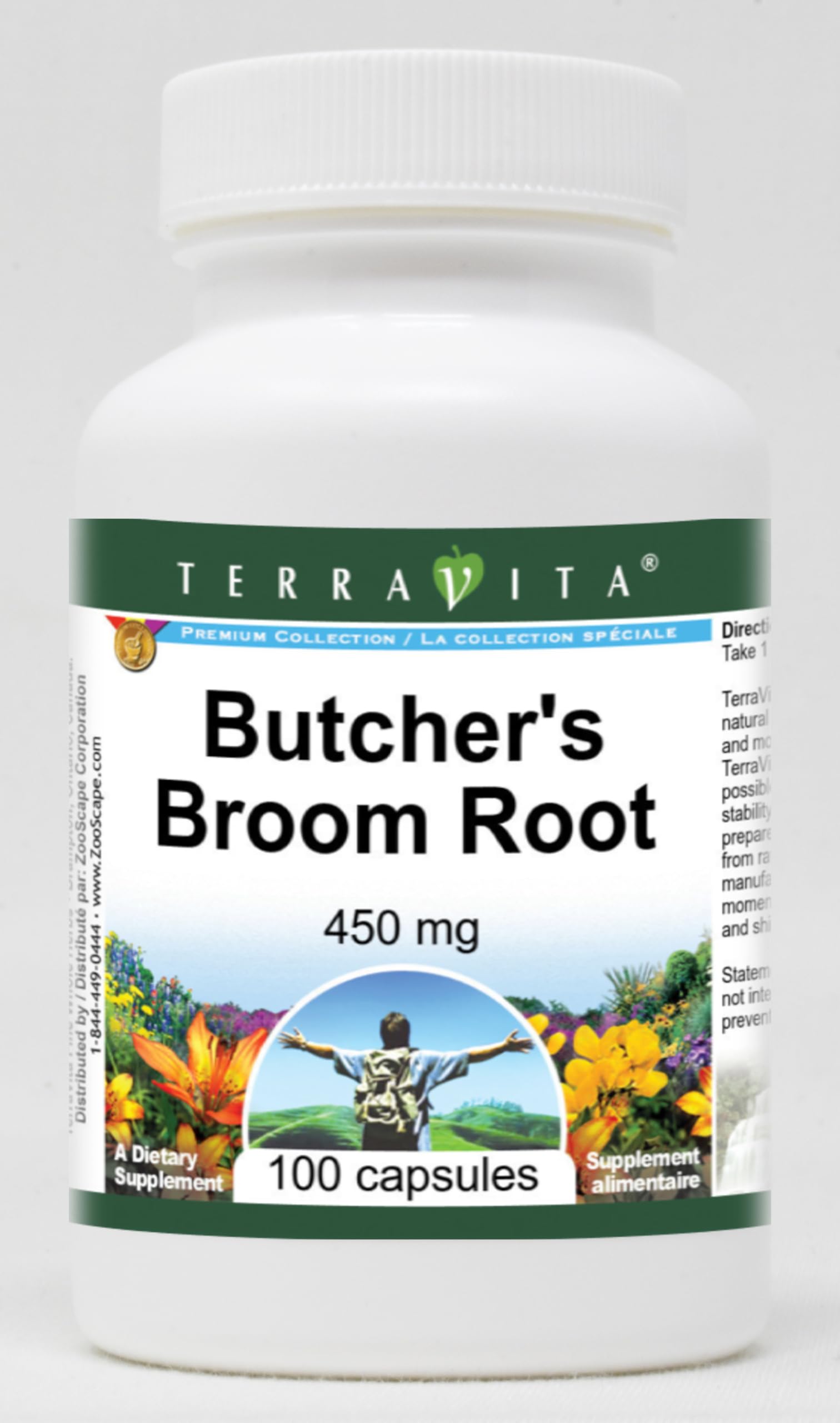 Terravita Butcher's Broom Root 450 mg Capsules, 300 Count