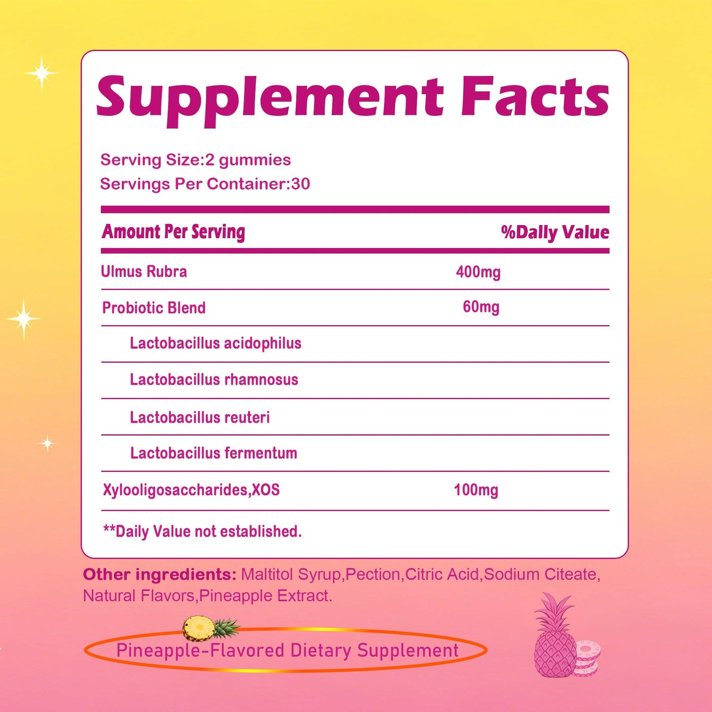 Dakasokaaa Her Juicy Feminine Probiotic Gummies for Women, Pineapple Flavor, 60 Gummies