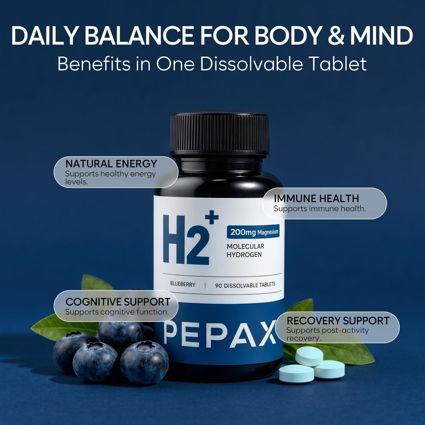 PEPAX Molecular Hydrogen Water Tablets with Magnesium 16 PPM, IHSA Certified, 90 Tablets