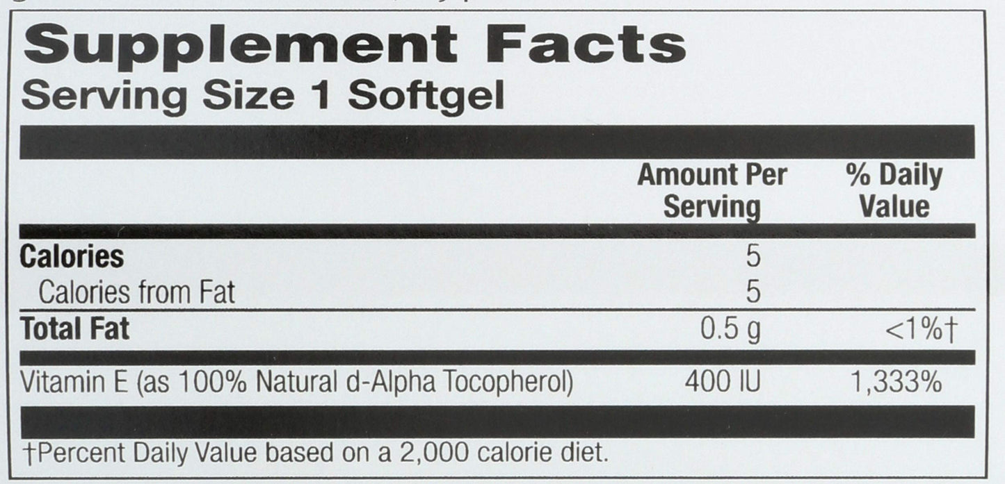 Solaray Vitamin E D-Alpha Tocopherol Softgels 100 Count