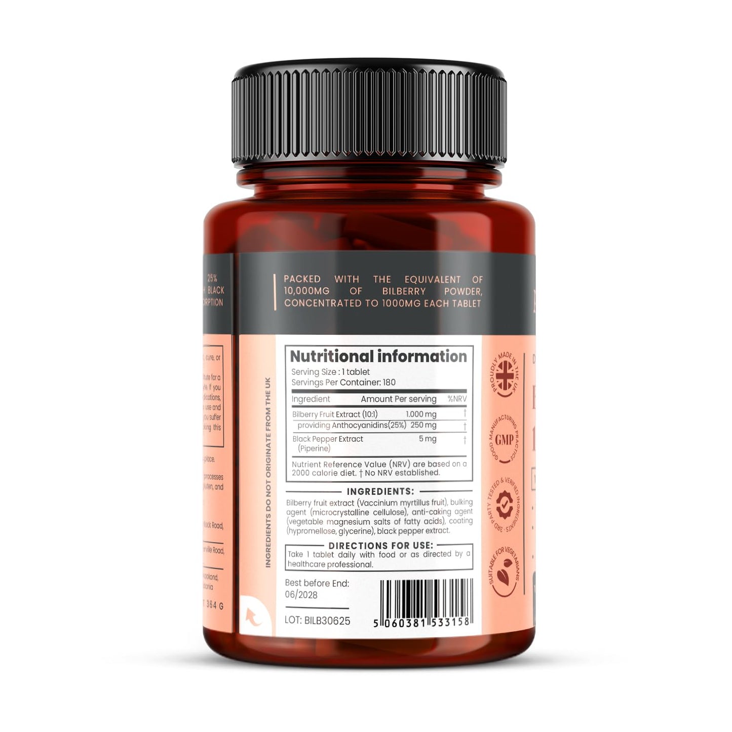 pureclinica Bilberry Extract 1000mg (10:1) – High Strength Concentrated Formula, 360 Tablets