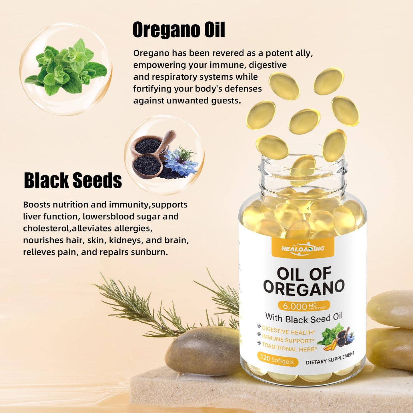 HEALOADING Organic Oregano Oil Softgels 120 Count