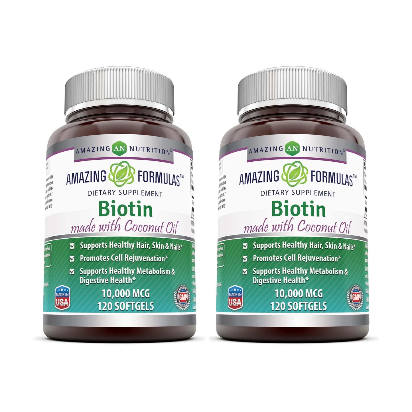 Amazing Nutrition Biotin with Extra Virgin Organic Coconut Oil Supplement 10000 mcg Softgels, 1 Count