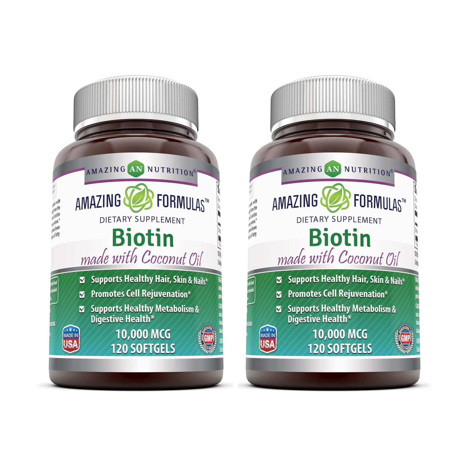 Amazing Nutrition Biotin with Extra Virgin Organic Coconut Oil Supplement 10000 mcg Softgels, 1 Count