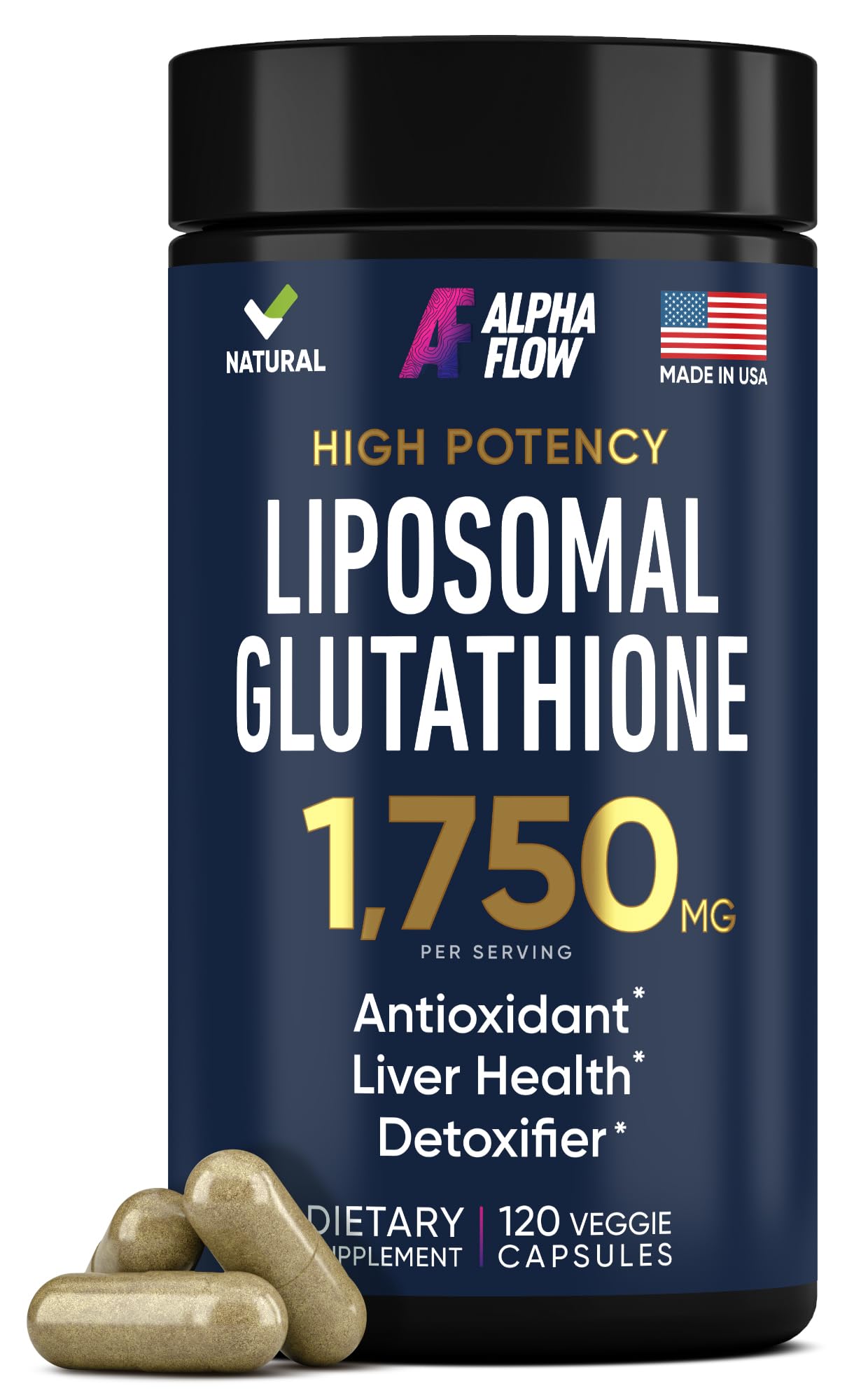 Alpha Flow Liposomal Glutathione Supplement Capsules 120 Count