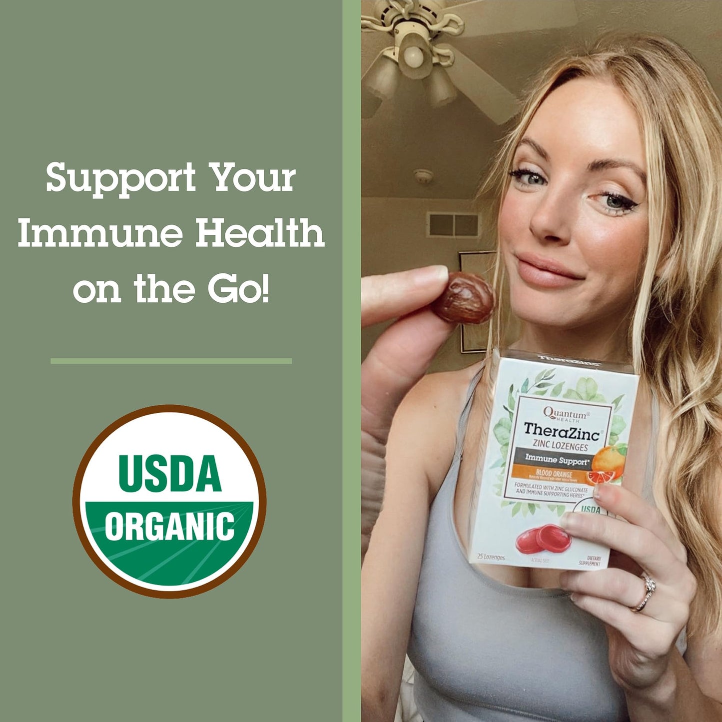 Quantum TheraZinc Organic Zinc Lozenges with Echinacea & Honey, Blood Orange Flavor, 25 Count