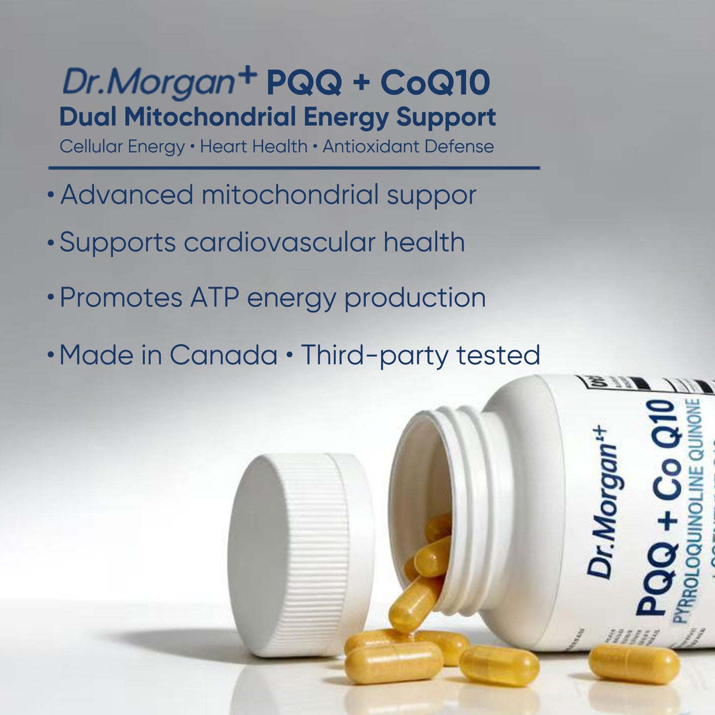 DR.MORGAN PQQ 25mg (Pyrroloquinoline Quinone) & CoQ10 100mg - Mitochondrial Energy & Cellular Vitality Support - Cognitive Antioxidant Formula, Capsule, 60 Count