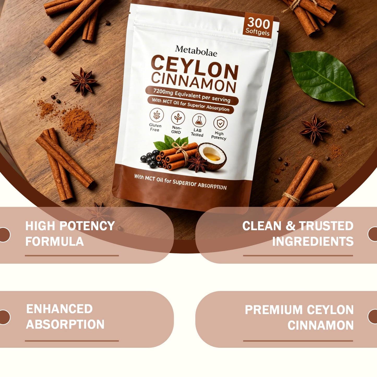 XCFXCF Metabolae Ceylon Cinnamon Softgels, 300-Count
