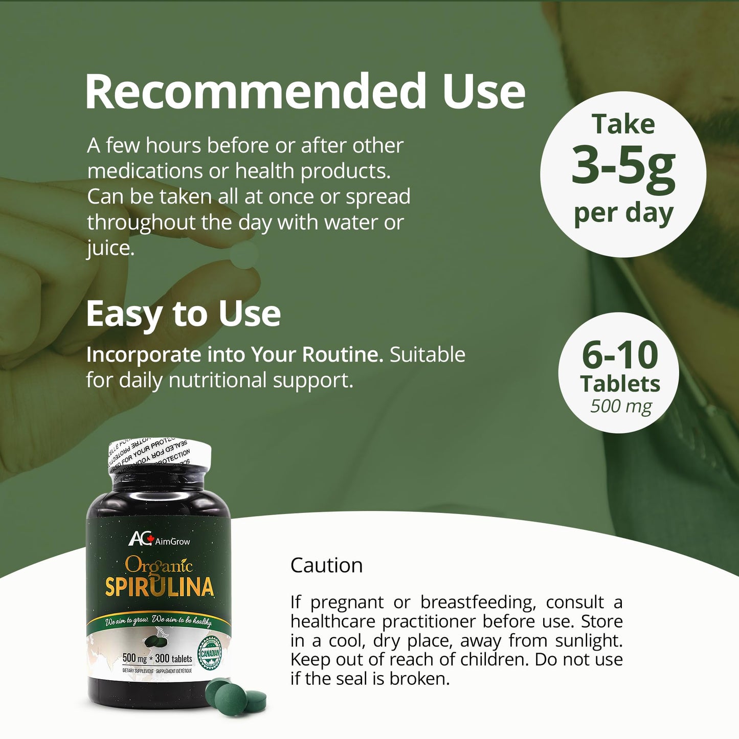 Aimgrow Organic Spirulina Tablets, 300 Tablets