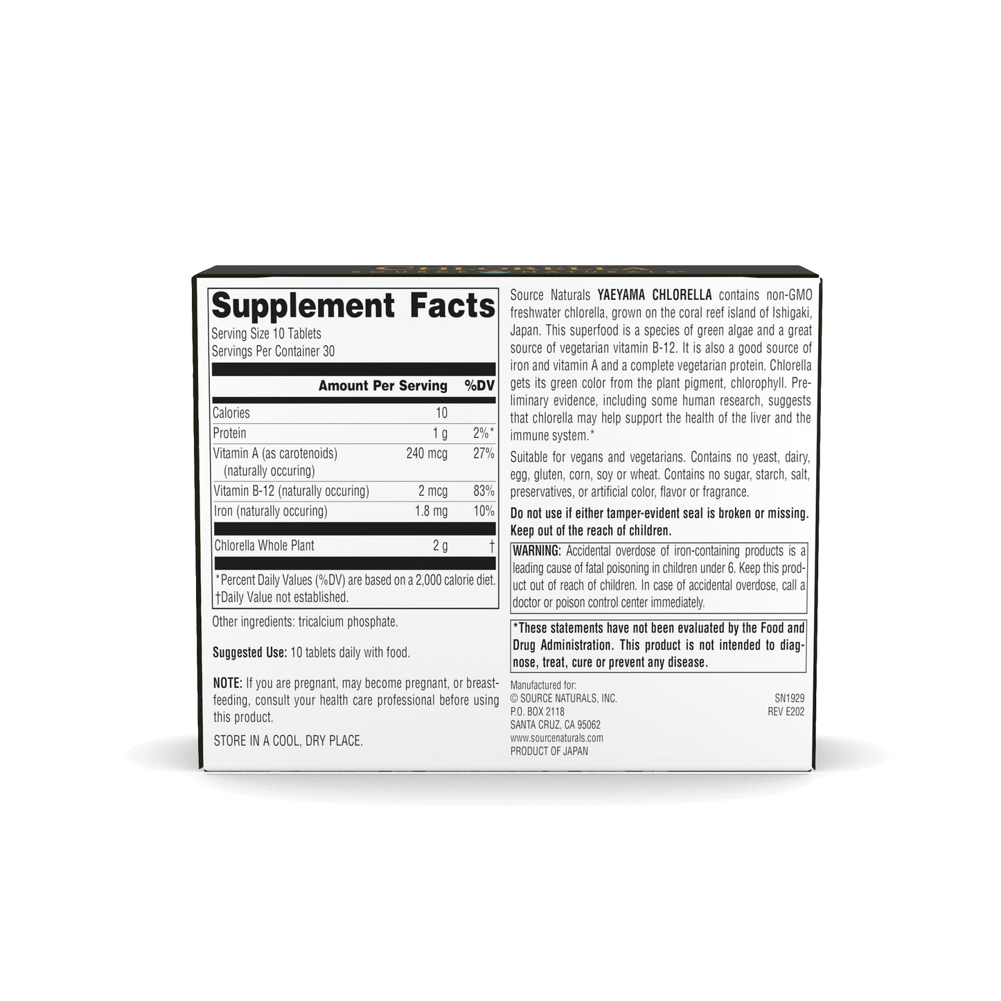 Source Naturals Yaeyama Chlorella Freshwater Green Superfood 200 mg Tablet, 300 Tablets