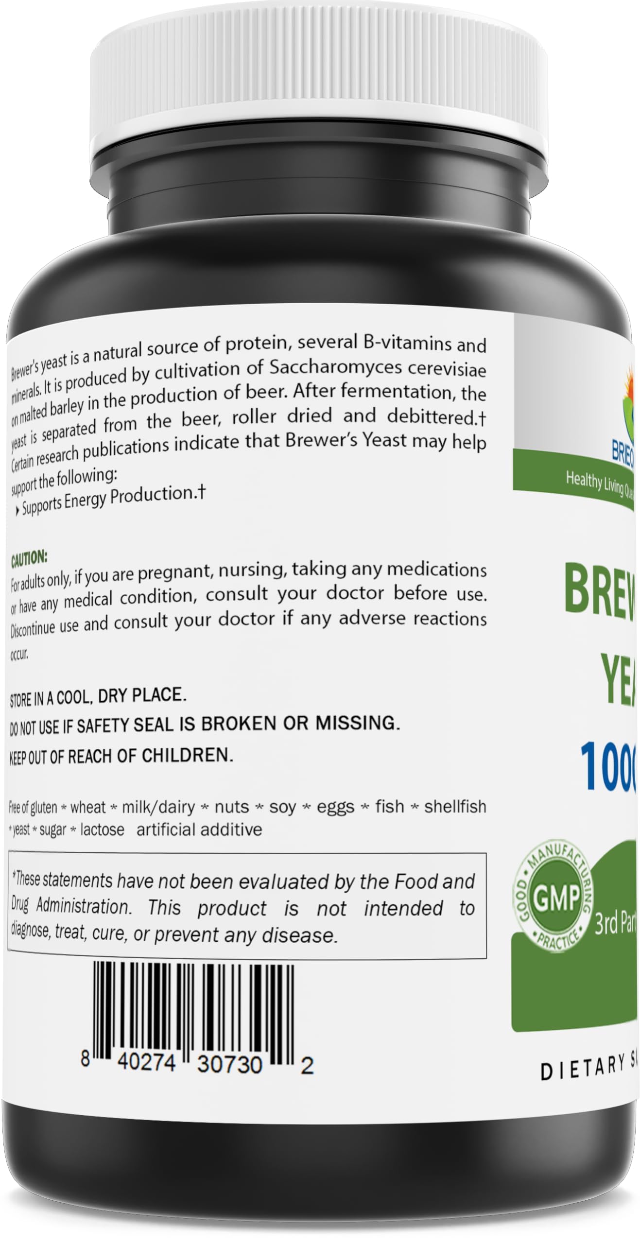 Brieofood Brewers Yeast 1000 mg per Serving Tablets, 240 Count