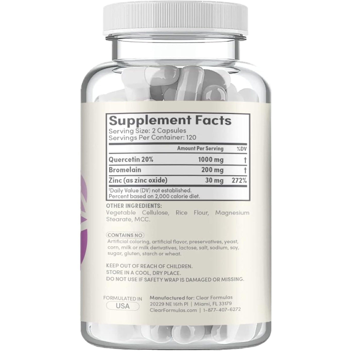 Clear Formulas Advanced Zinc Quercetin with Bromelain Formula 240 Capsules