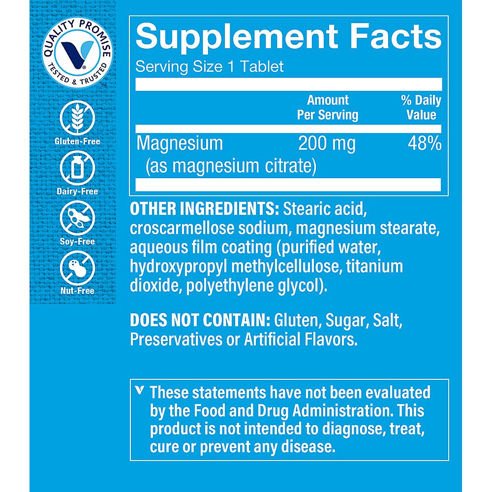 The Vitamin Shoppe Magnesium Citrate 200mg Tablets, 100 Count