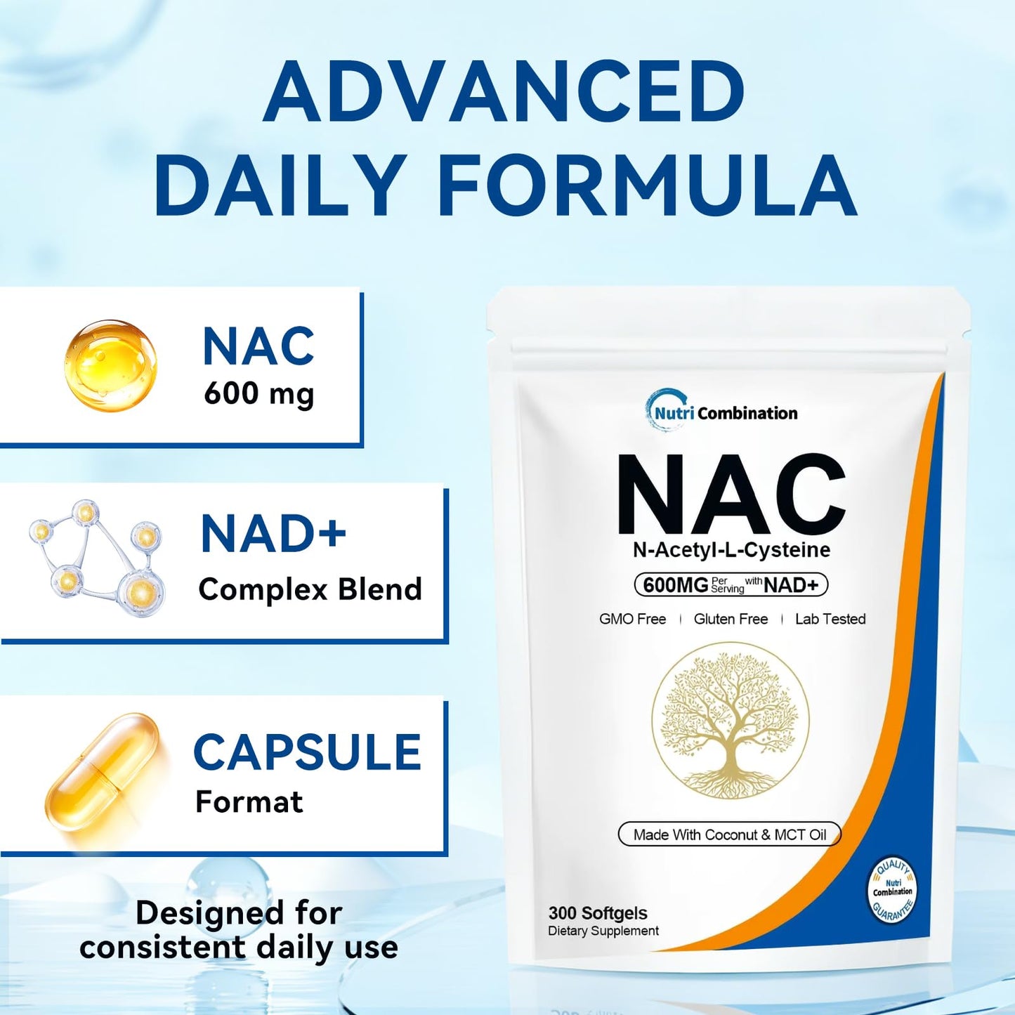 Aeteon NAC 600 mg and NAD+ Organic N-Acetyl Cysteine Capsules, 300 Count