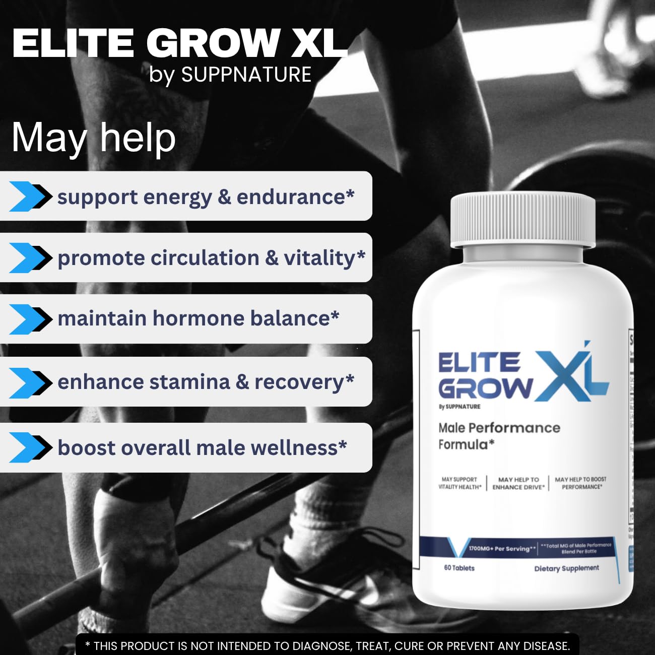 SuppNature Elite Grow XL Tablets for Men 180 Count