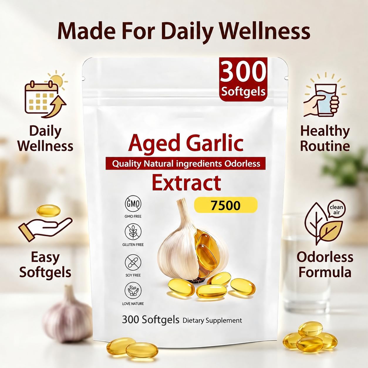 GROHESE Aged Garlic Extract Odorless Organic Garlic Extract Softgels 1 Count