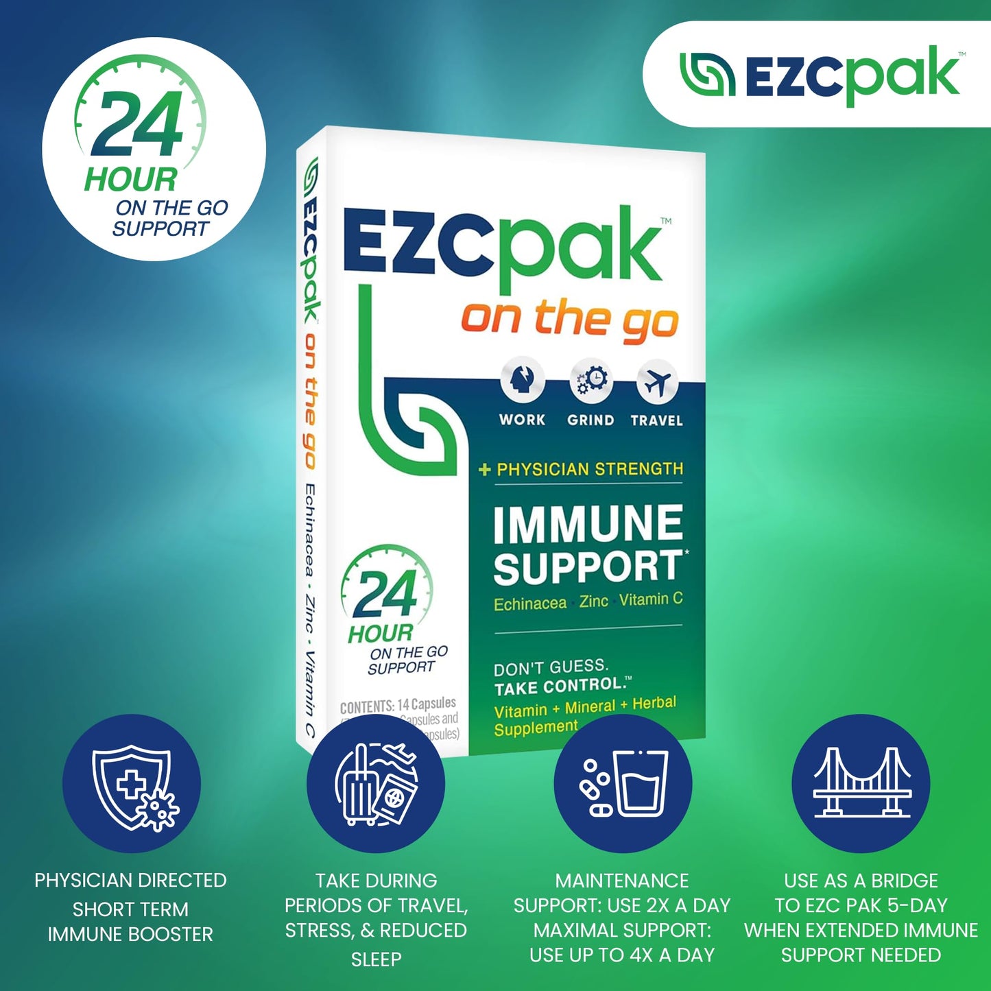 EZC Pak On The Go Immune System Booster with Echinacea Zinc Capsules, 6 Capsules