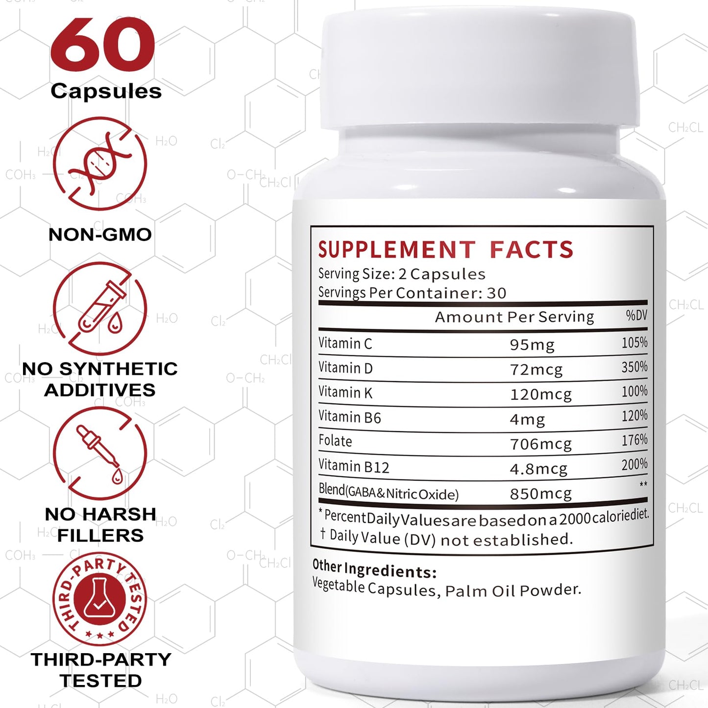 Euphea Fibromyalgia Relief Supplement with B Vitamins and Nitric Oxide Support, 60 Capsules