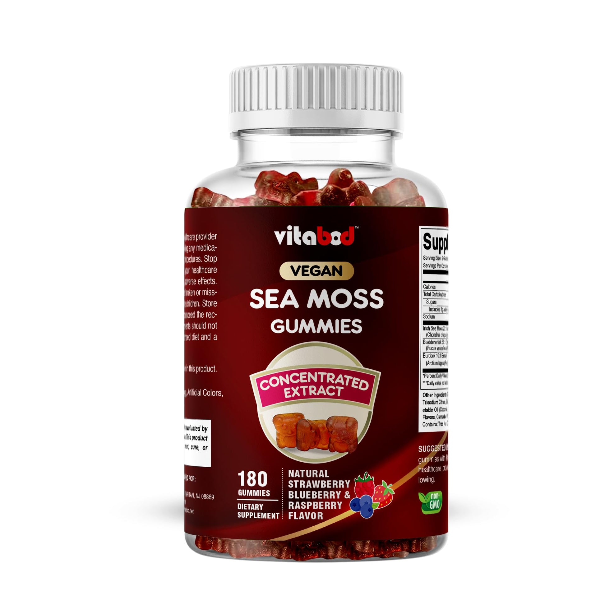 Vitabod Irish Sea Moss & Bladderwrack with Burdock Root – Botanical Extract Supplement – Vegan, Non-GMO, Plant-Based, 180 Gummies