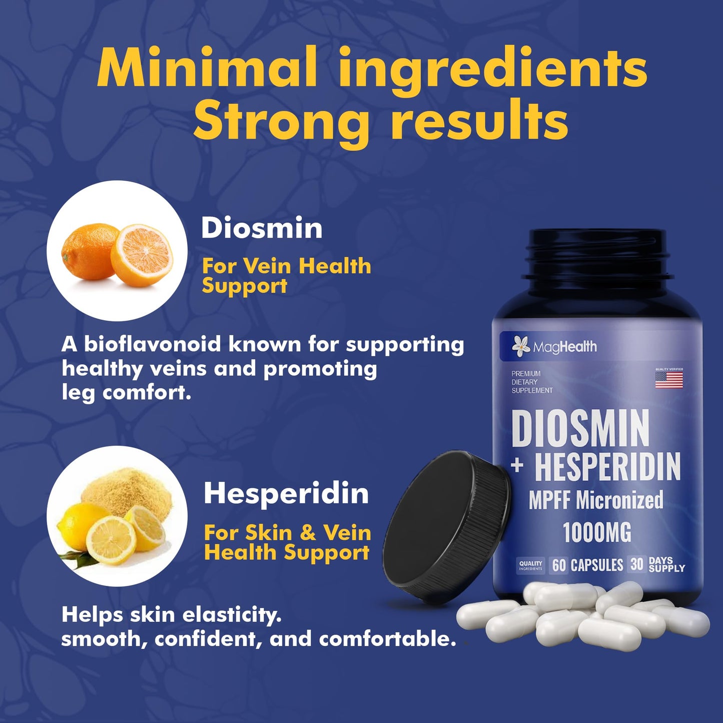 MagHealth Diosmin Hesperidin 1000mg MPFF Micronized Formula, 60 Capsules