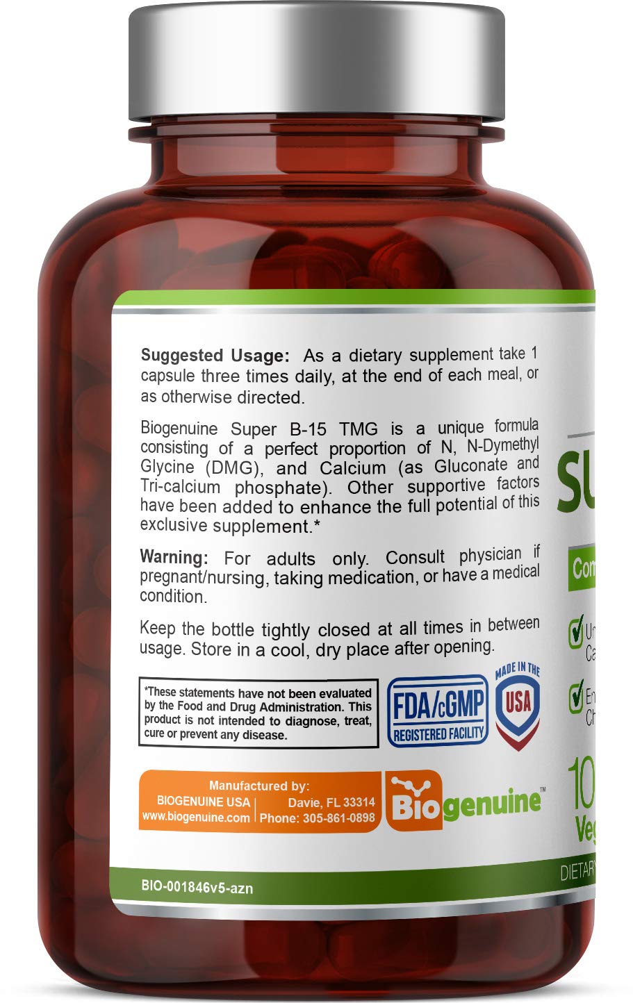 Biogenuine Super B-15 Vitamin B-Complex Capsule 100 Count