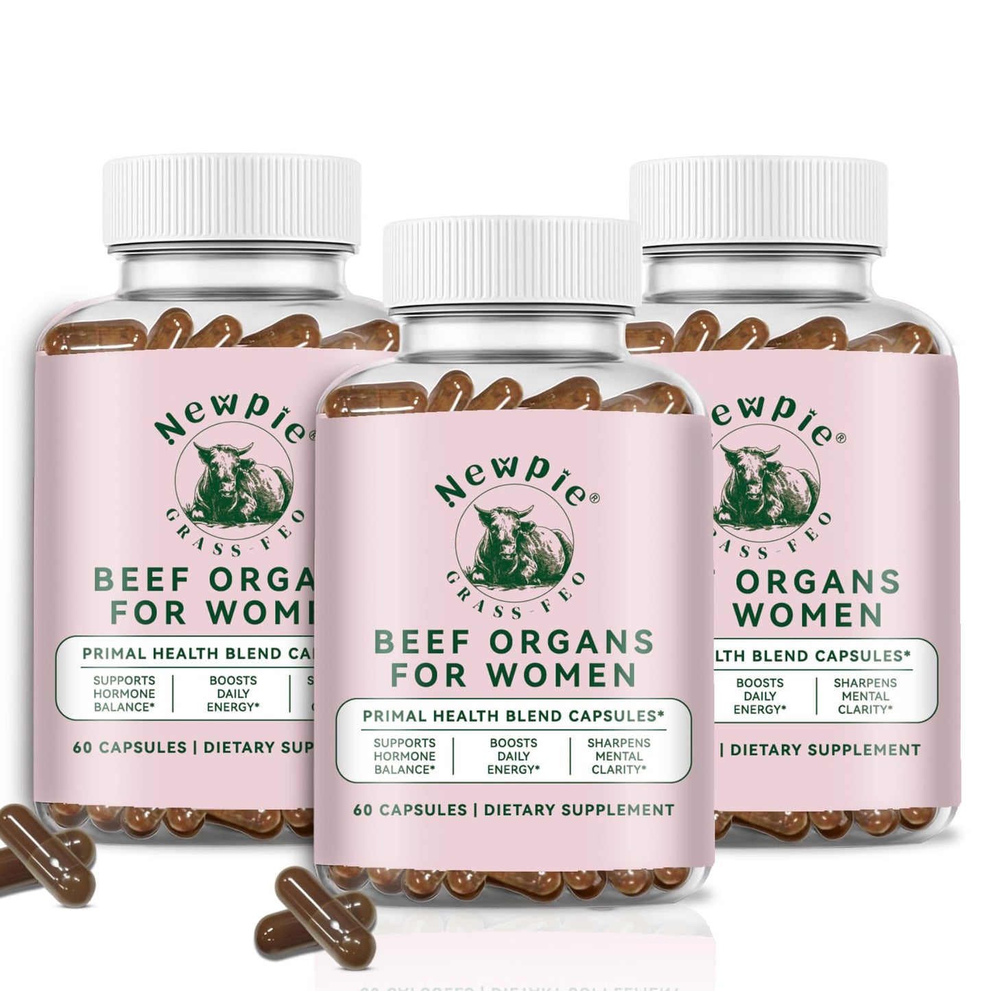 Newpie Grass Fed Beef Liver Capsules, 60 Count