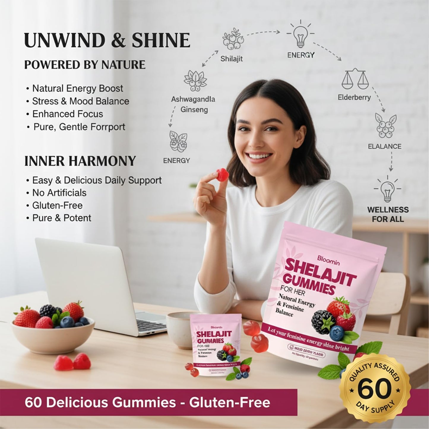 Bloomin Gummies Shilajit Gummies for Women, Gummy, 60 Count