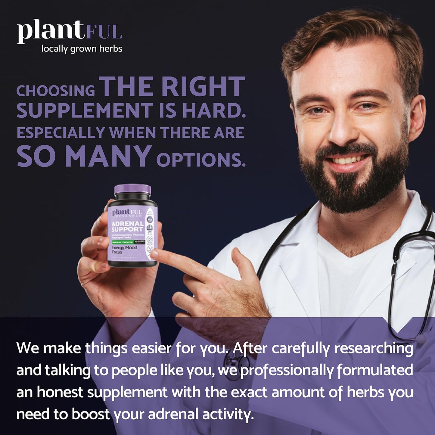 PLANTFUL RESEARCH Adrenal Support & Cortisol Manager Supplement 60 Capsules