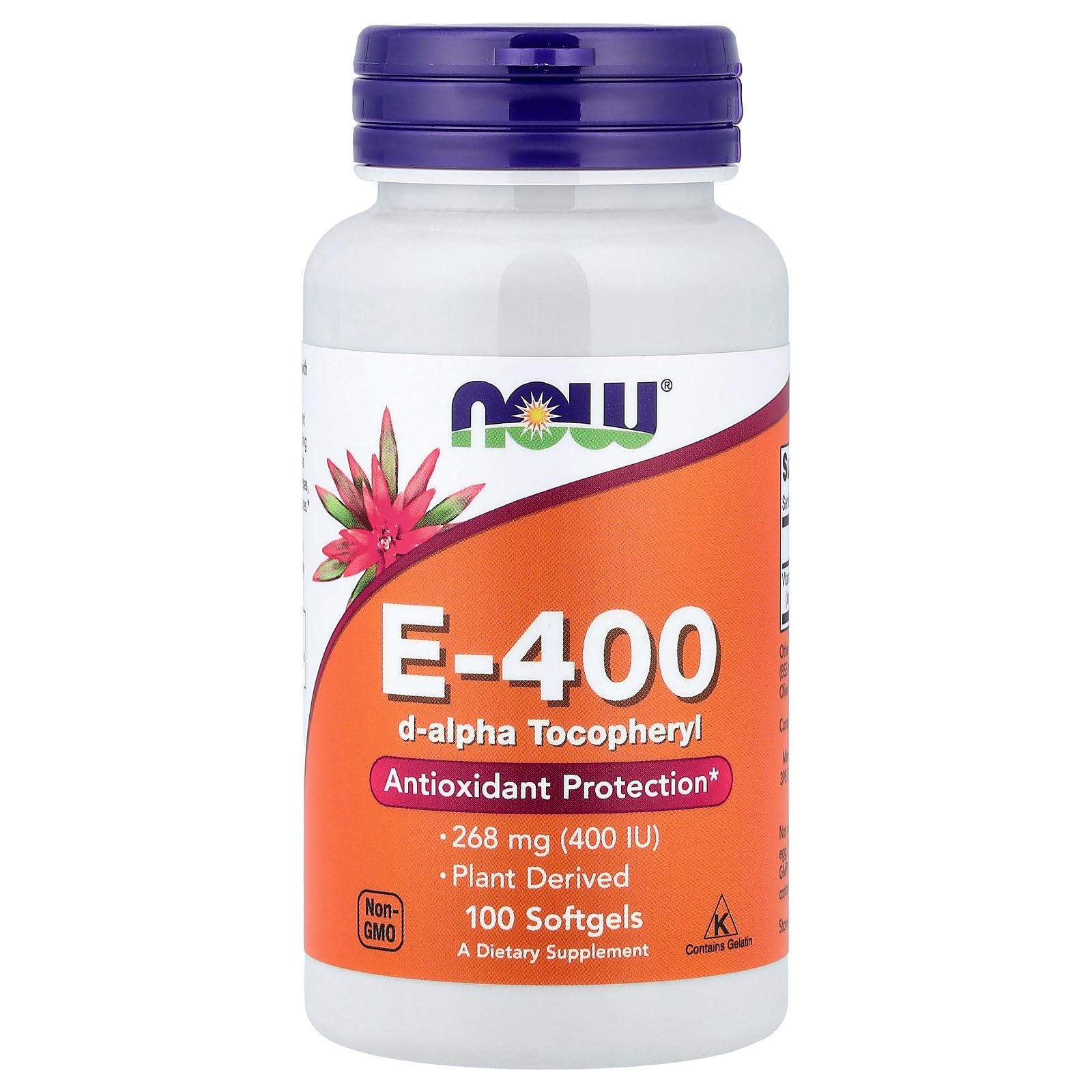 NOW Foods Vitamin E D Alpha Tocopheryl Acetate 400 IU Softgel 1 Count