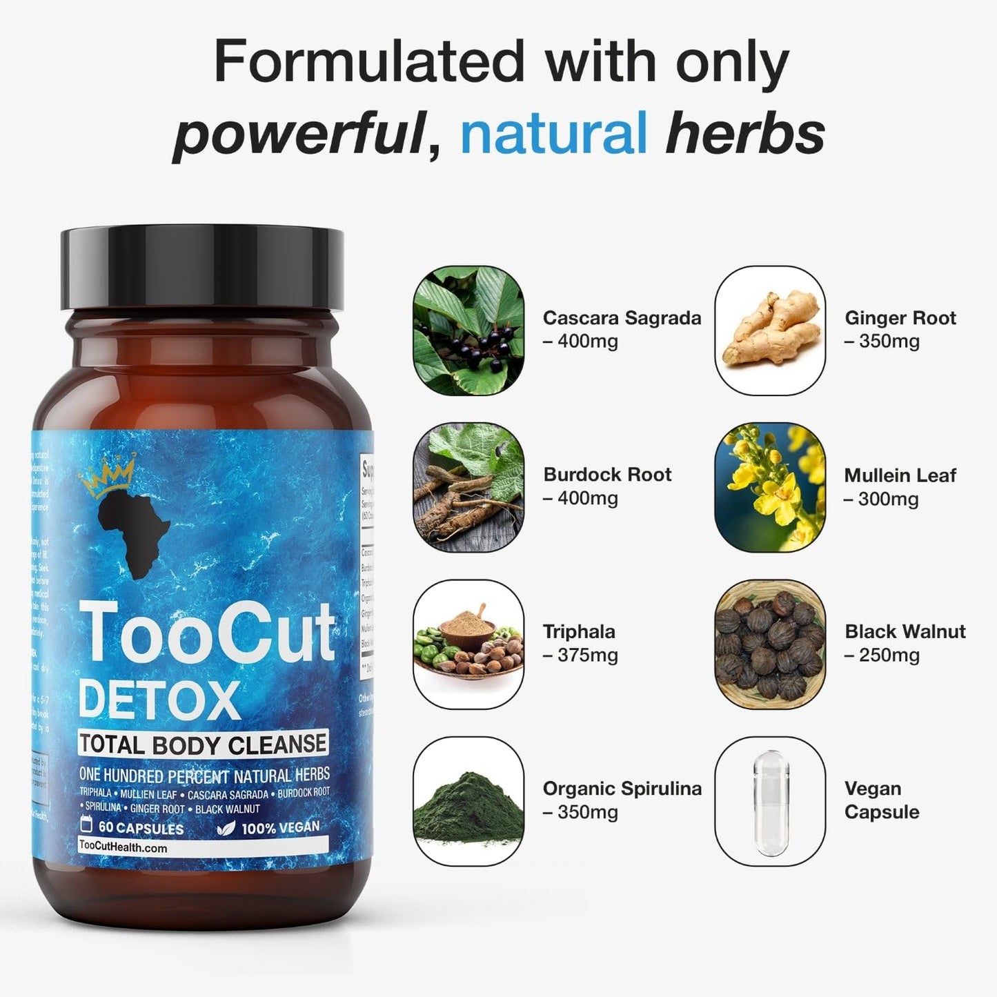 TooCut Detox - Body Detox Supplement for Digestive Support, Gut Health & Natural Cleansing - Helps Reduce Bloating & Supports Energy - 7 Herbal Ingredient Plant-Based Formula Capsule, 60 Count