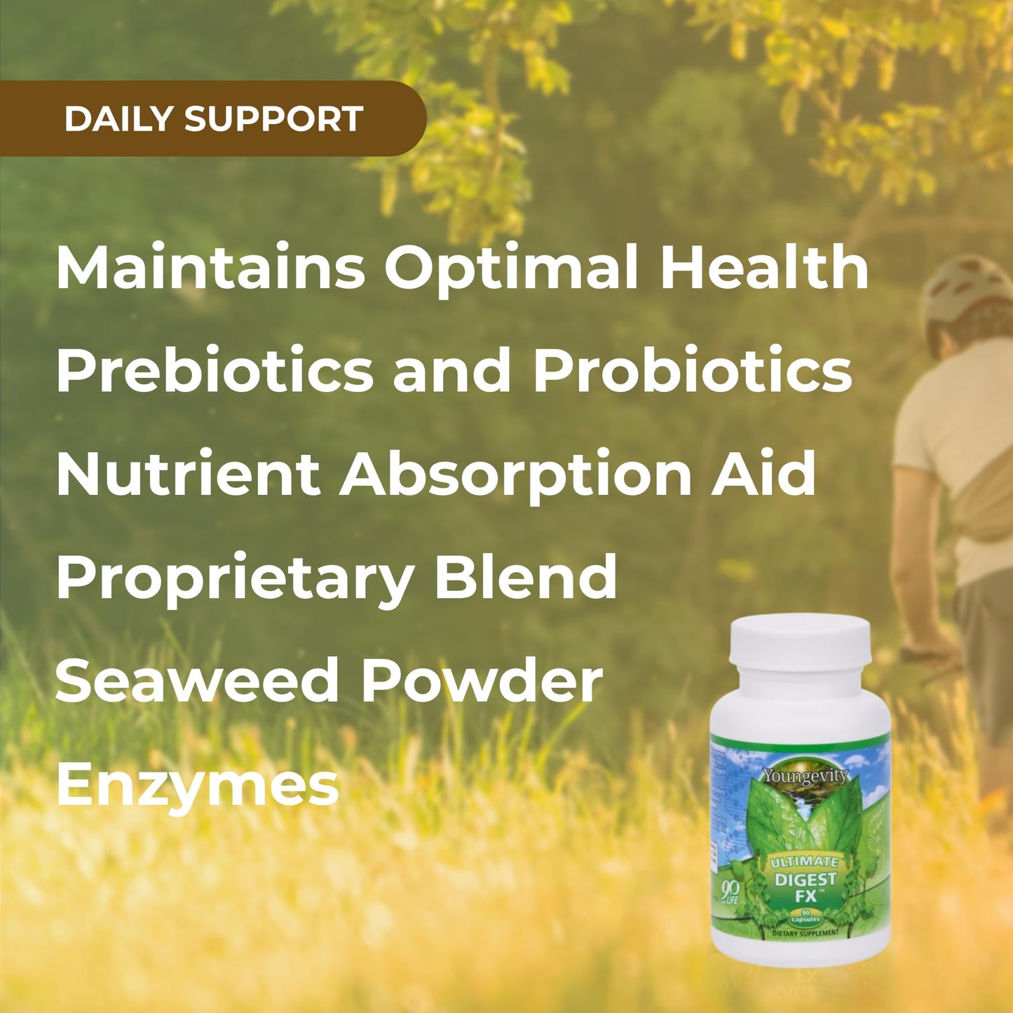 Youngevity Ultimate Digest FX Ultra Prebiotic, Probiotic, & Enzyme Plant Enzyme Blend FOS Blend Sea Minerals 15 Billion Lactobacillus Digest Aid, 90 Capsules