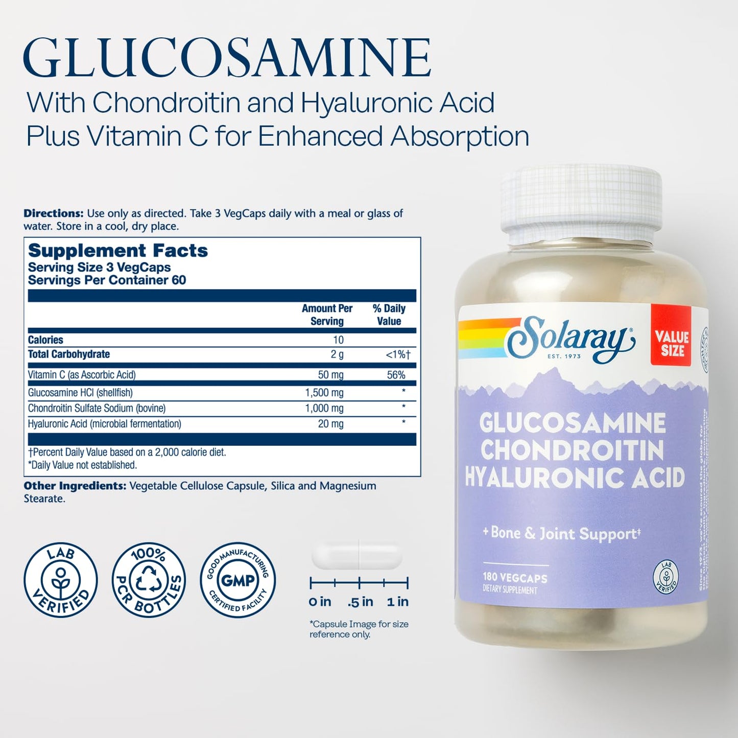 SOLARAY Glucosamine Chondroitin Hyaluronic Acid 180 VegCaps