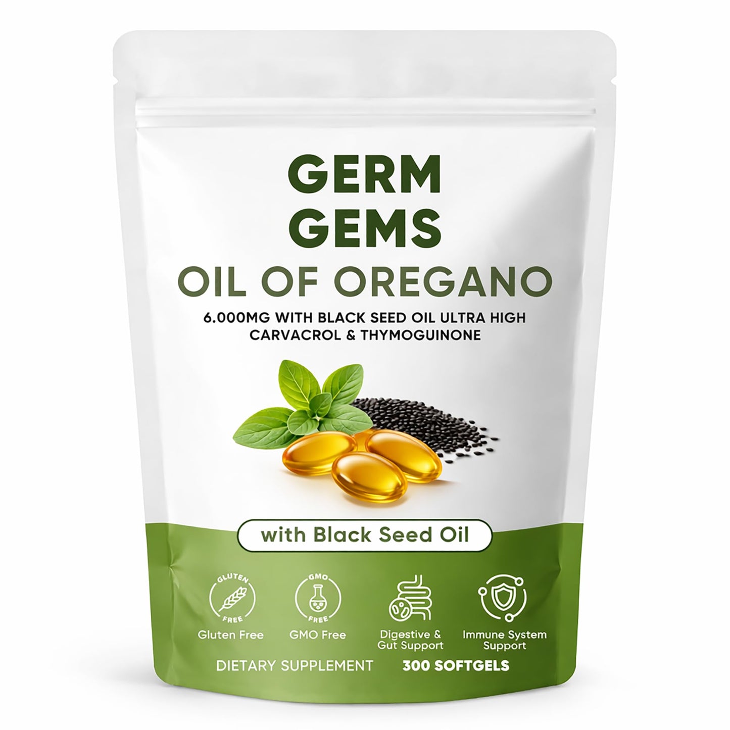 Jqewlg Germ Gems Oil of Oregano Softgels 300 Softgels