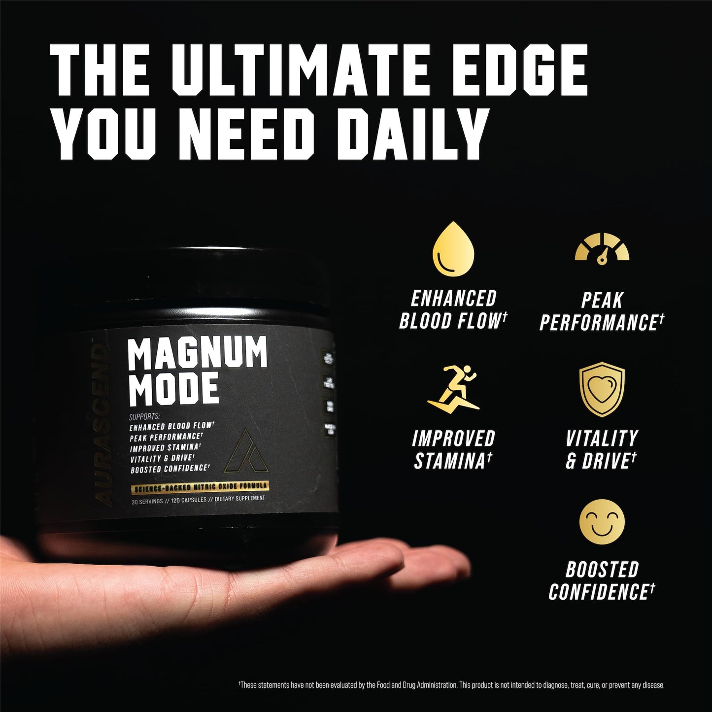 Aurascend Magnum Mode Nitric Oxide Supplements for Men with L Arginine, 120 Capsules