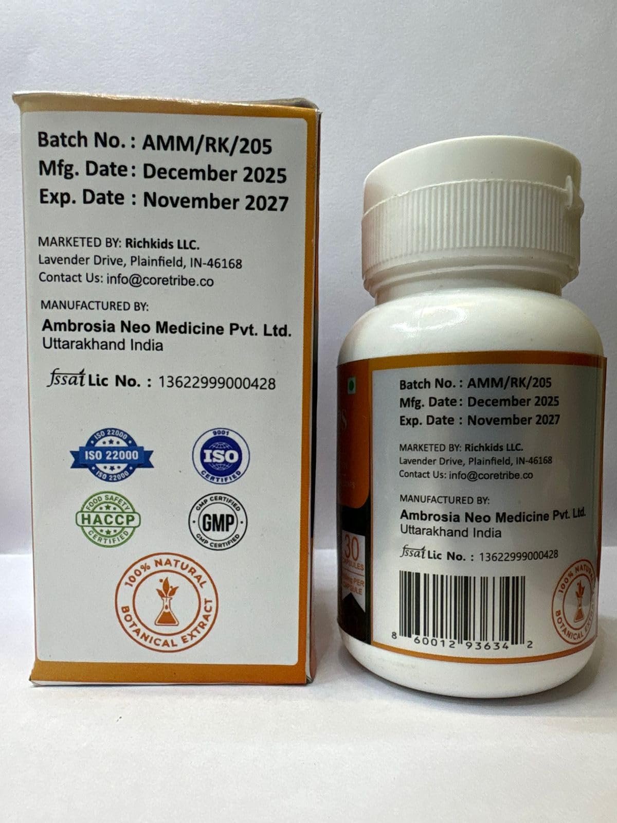 Coretribe Cordyceps Militaris Mushroom Extract Capsules 30 Count