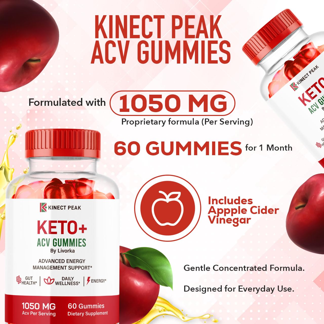 LIVORKA Kinect Peak Keto ACV Gummies, 120 Gummies