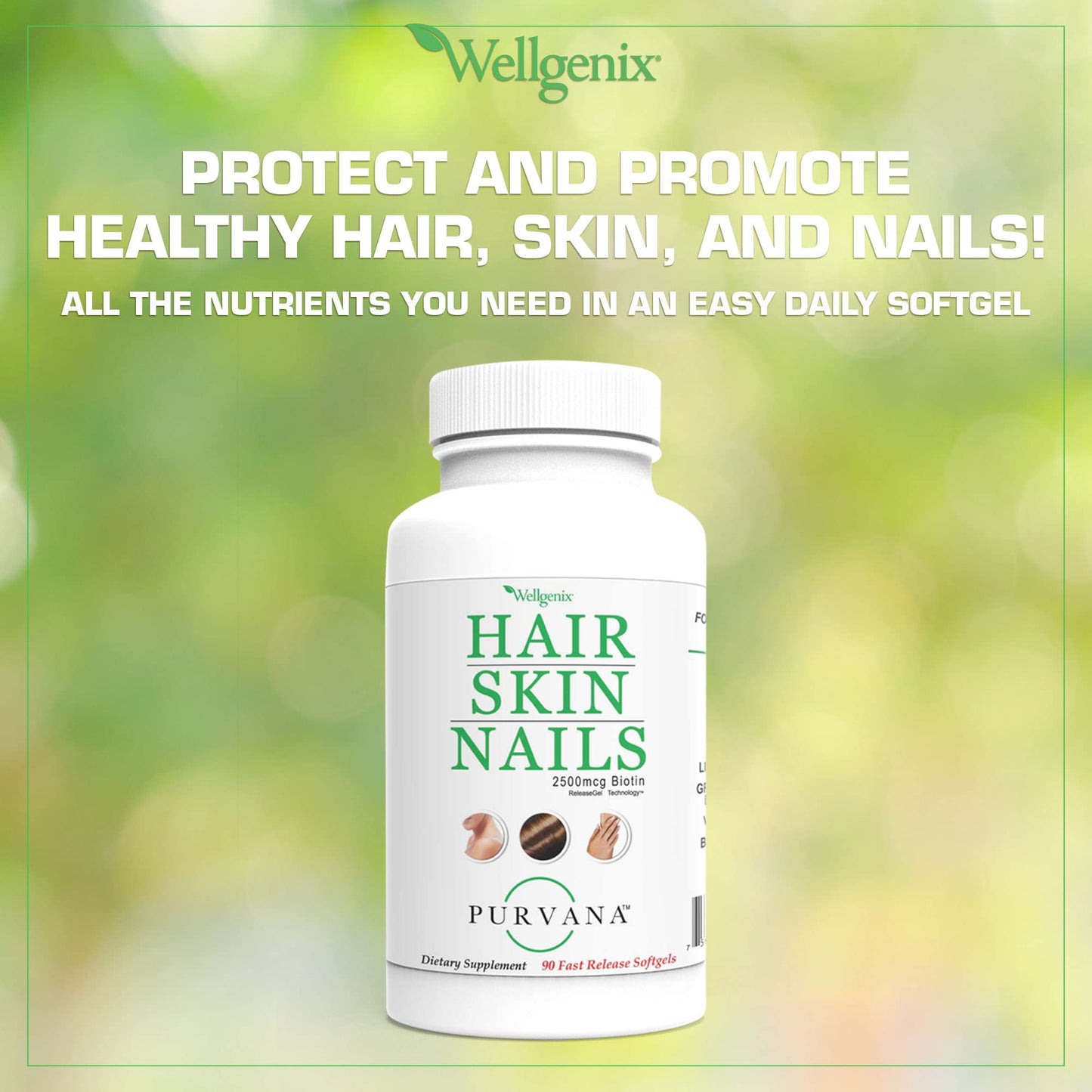 Wellgenix Purvana Hair Skin and Nails Supplement 90 Softgels